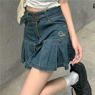 High-waist Embroidered Pleated Mini Skirt