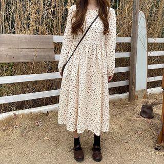 Floral Long-sleeve Dress White - One Size