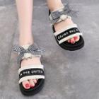 Bow-accent Lettering Sandals