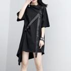 Tie-accent Asymmetric-hem Long T-shirt