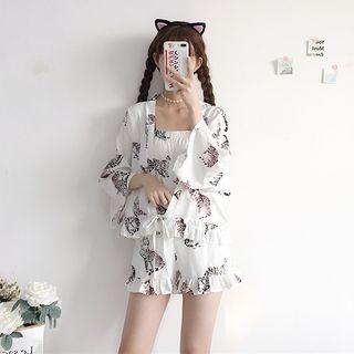 Printed Open-front Jacket / Set: Strappy Top + Shorts