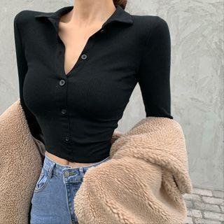 Distressed Skinny Jeans / Long-sleeve Plain Polo Shirt