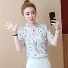 Set: Elbow-sleeve Floral Chiffon Top + Shorts