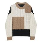 Color Block Sweater Black & White & Coffee - One Size