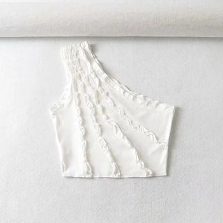 Ruffle Trim One-shoulder Crop Tank Top
