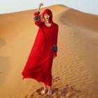 Embroidered Hooded Long Light Cape Red - One Size