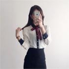 Tie-neck Color-block Chiffon Blouse