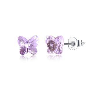 925 Sterling Silve Elegant Noble Romantic Sweet Butterfly Earrings With Purple Austrian Element Crystal Silver - One Size