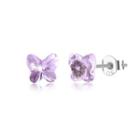 925 Sterling Silve Elegant Noble Romantic Sweet Butterfly Earrings With Purple Austrian Element Crystal Silver - One Size