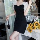 Lace Panel Puff Sleeve A-line Dress