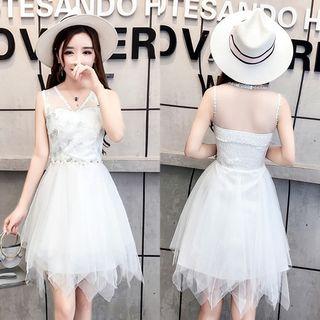 Embellished Sleeveless A-line Tulle Dress