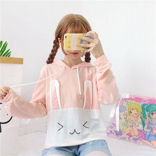 Rabbit Ear Accent Hoodie Ear - Pink & White - One Size