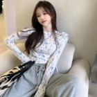 Long-sleeve Print Slim-fit Top