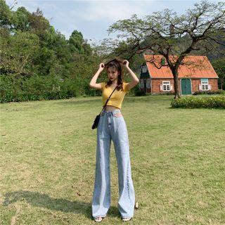 Cutout Wide Leg Jeans