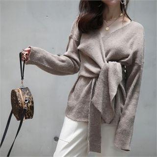 V-neck Tie-front Knit Top