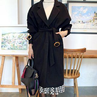 Notched-lapel Single-breasted Coat With Belt