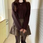 Set: Sweater + Inset Short Tiered Leopard Miniskirt Brown - One Size