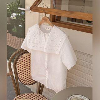 Eyelet-lace Sailor-collar Blouse