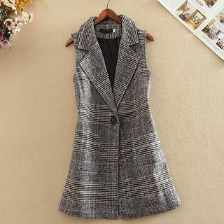 Plaid Single-button Long Vest