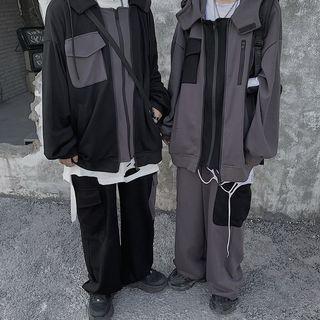 Color Block Zip Jacket / Wide-leg Pants