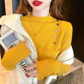Mock-neck Knit Top With Pocket In 7 Colors