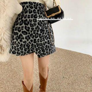 Leopard Print Asymmetrical Mini A-line Skirt