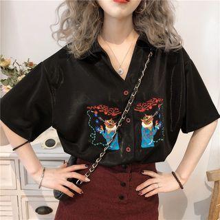 Short Sleeve Printed Shirt Black - One Size