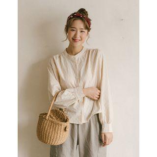 Mandarin-collar Punched Textured Blouse