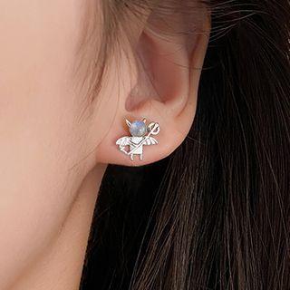 925 Sterling Silver Faux Crystal Devil Earring 1 Pair - Silver - One Size