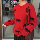 Animal Jacquard Sweater Red - One Size