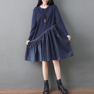 Long-sleeve Crewneck A-line Dress