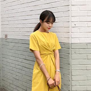 Tie-waist Slit-hem Midi Dress