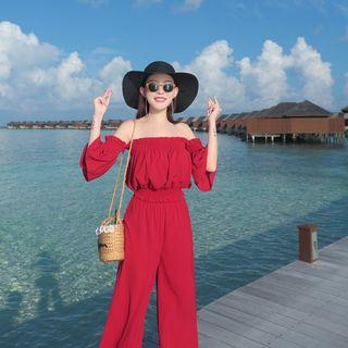 Off Shoulder Elbow-sleeve Jumpsuit