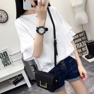 Flutter Elbow-sleeve Chiffon Top