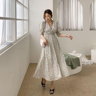 Plunge-neck Floral Long Dress