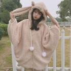 Furry Rabbit Ear Hooded Zip Jacket Khaki - One Size