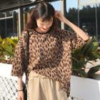 Leopard Print 3/4-sleeve Boxy T-shirt