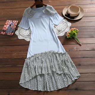 Short-sleeve Chiffon Panel Knit A-line Dress