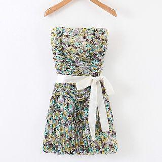 Floral Print Spaghetti-strap Ruched Mini Sheath Dress