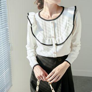Ruffled Contrast Trim Knit Top