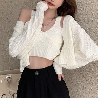 Knit Cropped Tank Top / Cropped Cardigan
