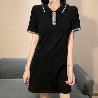 Frayed Striped Polo Shirt Dress