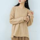 Plain Cable-knit Sweater Khaki - One Size