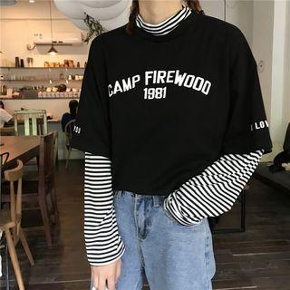 Stripe Panel Lettering Mock Two Piece Top