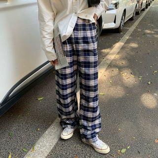 Plaid High Waist Wide Leg Pants Plaid - One Size