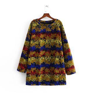 Contrast Color Floral Embroidered Sweater
