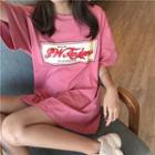 Printed Elbow-sleeve T-shirt Pink - One Size