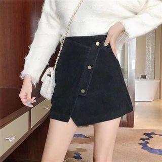 Asymmetric A-line Mini Corduroy Skirt