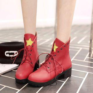 Star Applique Lace-up Short Boots