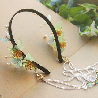 Faux Crystal Flower & Butterfly Headband As Shown In Figure - One Size
